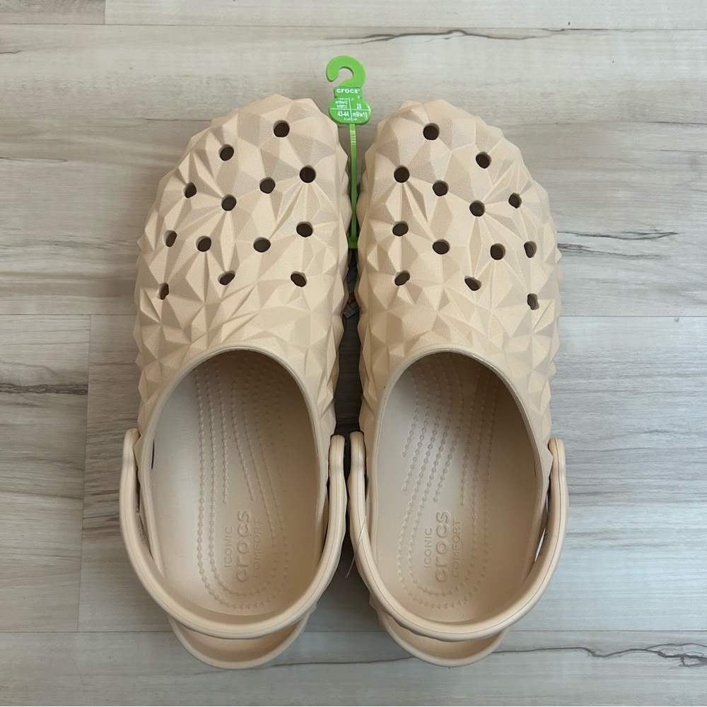 Classic Geometric Unisex Croc Clogs Slip On Shoes Beige Waterproof Size M10 W12